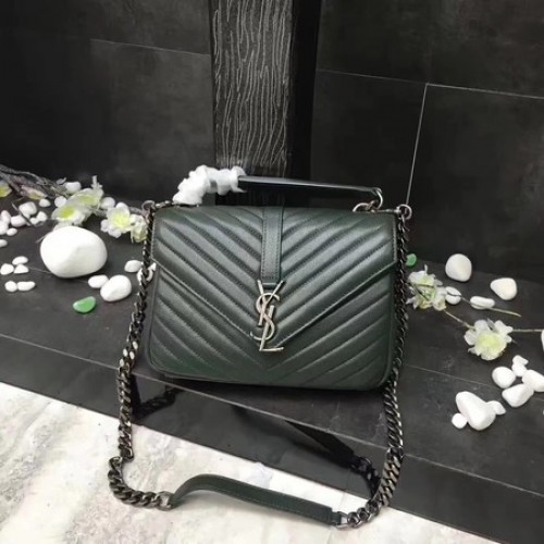 YSL Klassische Monogramm-Überschlagtasche aus grünem Leder Y392737 Silber