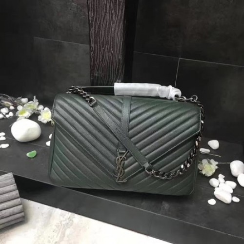 YSL Klassische Monogramm-Überschlagtasche aus grünem Leder Y392738 Silber