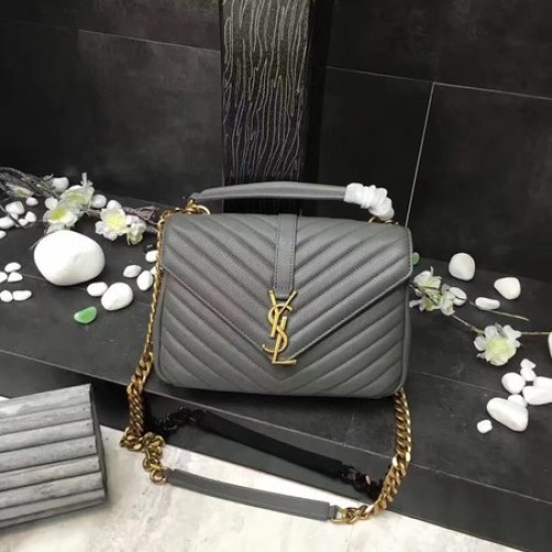 YSL Classic Monogram Grey Leather Flap Bag Y392737 Gold