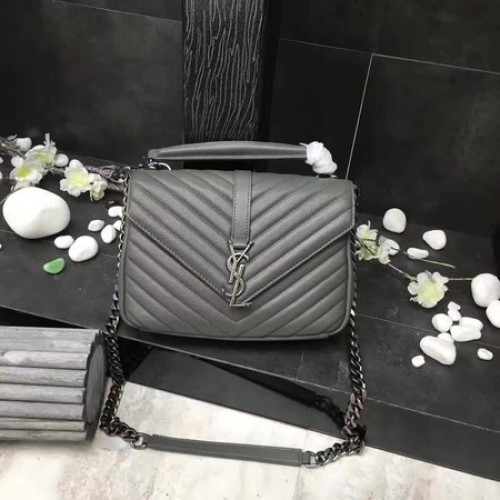 YSL Classic Monogram Grey Leather Flap Bag Y392737 Silber