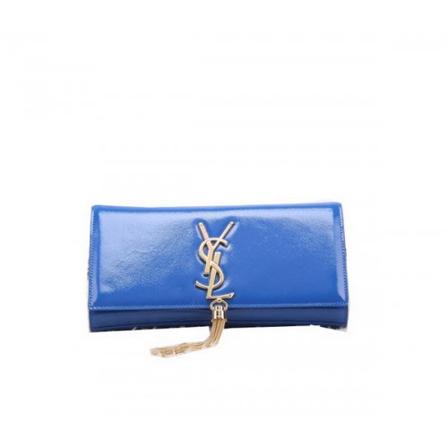 YSL Klassische Clutch aus Lackleder mit Monogramm und Quaste Y8908 Blau