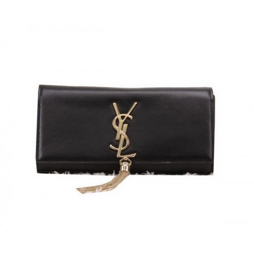 YSL Klassische Glattleder-Clutch mit Monogramm-Quaste Y8908 Schwarz