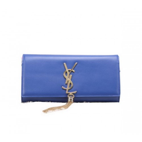 YSL Klassische Glattleder-Clutch mit Monogramm-Quaste Y8908 Blau