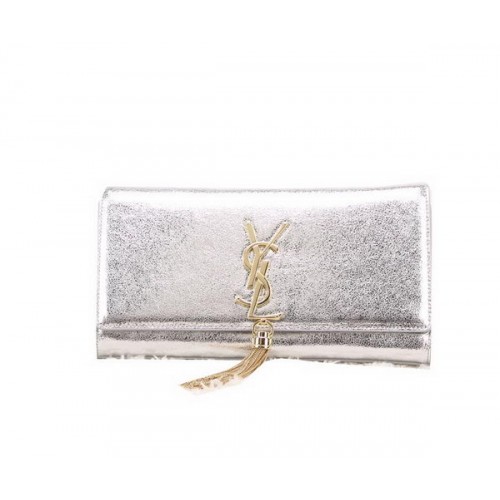 YSL Klassische Glattleder-Clutch mit Monogramm-Quaste Y8908 Silber