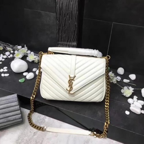 YSL Klassische Monogramm-Überschlagtasche aus weißem Leder Y392737 Gold