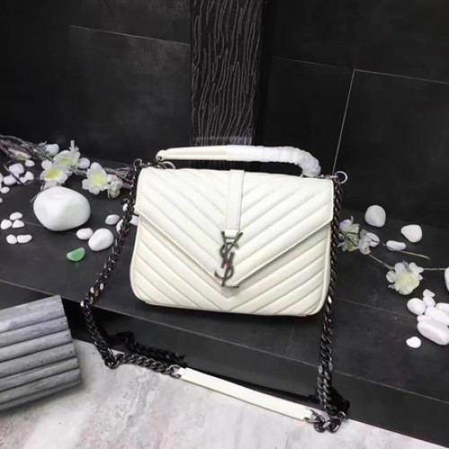 YSL Klassische Monogramm-Überschlagtasche aus weißem Leder Y392737 Silber
