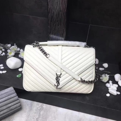 YSL Klassische Monogramm-Überschlagtasche aus weißem Leder Y392738 Silber