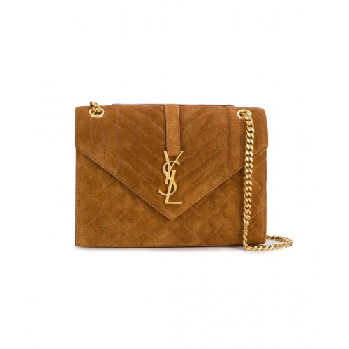 YSL MITTLERE ENVELOPPE-TASCHE AUS MATELASSE-MIX MIT GRAIN DE POUDRE-PRÄGUNG IN WILDLEDER Y487206 Braun