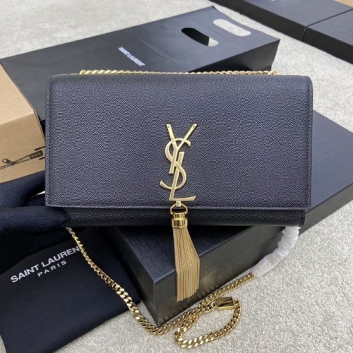 YSL KATE MEDIUM MIT QUASTE AUS LEDER MIT GRAIN DE POUDRE GEPRÄGUNG 354119B Schwarz