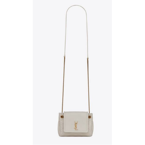 YSL MONOGRAMM MINI NOLITA AUS LAMEM LEDER 672738 BLANC VINTAGE
