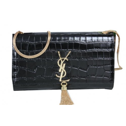 YSL Monogramm Umhängetasche Krokoleder Y311214 Schwarz