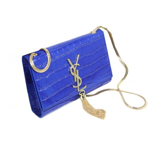 YSL Monogramm Umhängetasche Krokoleder Y311218 Blau