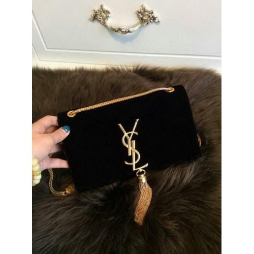 YSL Monogramm Umhängetasche Wildleder 311218 Schwarz