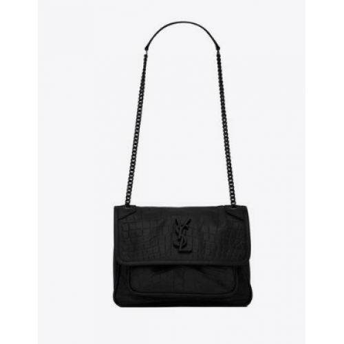 YSL NIKI MEDIUM AUS LEDER MIT KROKODIL-PRÄGUNG 498894 schwarz