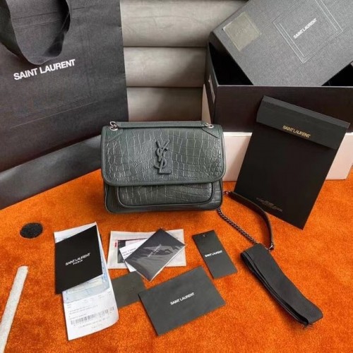 YSL NIKI BABY AUS LEDER MIT KROKODIL-PRÄGUNG 533037 DEEP GRÜN