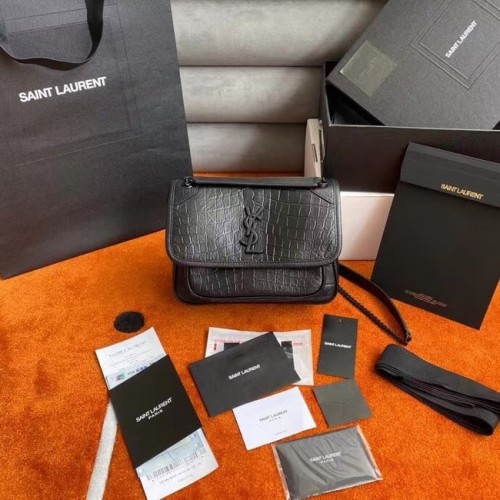 YSL NIKI BABY AUS LEDER MIT KROKODIL-PRÄGUNG 533037 schwarz