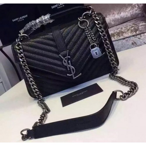 YSL Kleine klassische Monogramm-Klappentasche Cannage-Muster YSL4460 Schwarz