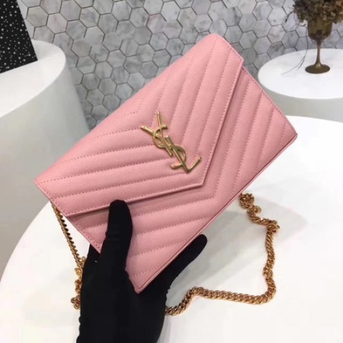 YSL WOC Classic Monogramm Flap Bag Cannage Muster Y1003 Rosa