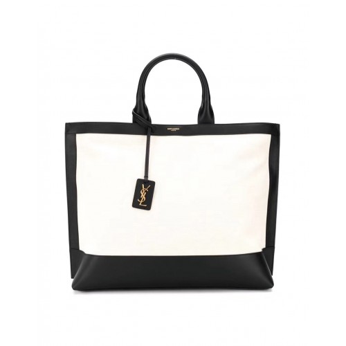 Yves Saint Laurent SHOPPING TAG AUS CANVAS UND LEDER Y615719 schwarz-weiß