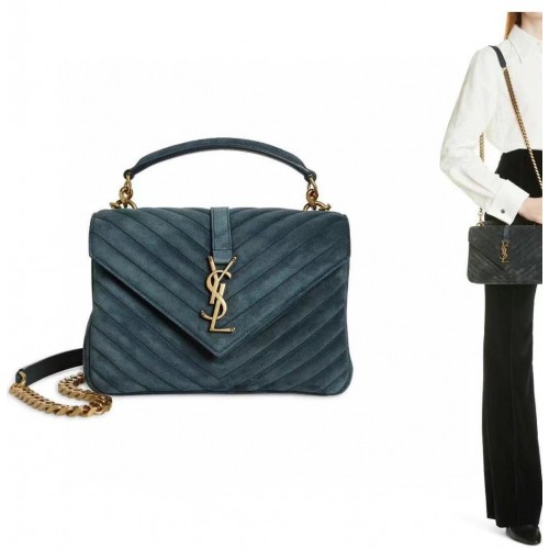 Yves Saint Laurent COLLEGE MITTEL AUS GESTEPPTEM WILDLEDER 600279 blau