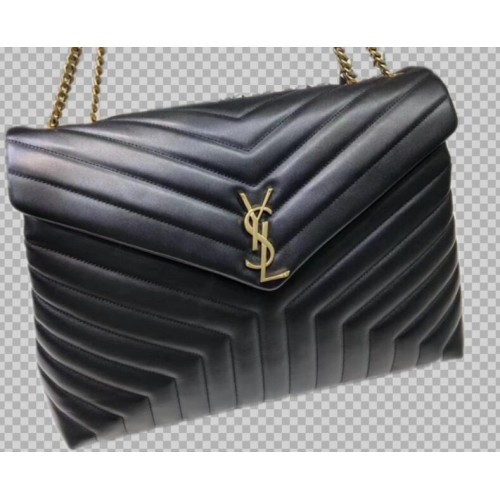Yves Saint Laurent Jumbo Tote Bag aus Kalbsleder Schwarz 464698 Gold-Hardware