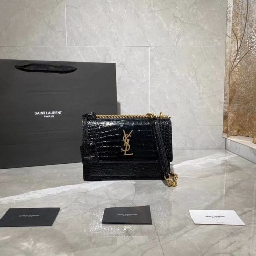 Yves Saint Laurent Schultertasche aus Kalbsleder Y542206A Schwarz&goldfarbenes Metall