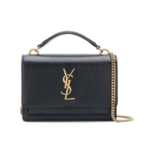 Yves Saint Laurent Schultertasche aus Kalbsleder Y533036 schwarz&goldfarbenes Metall
