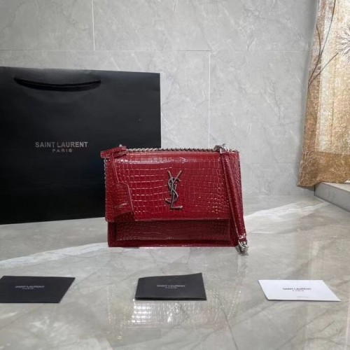 Yves Saint Laurent Schultertasche aus Kalbsleder Y542206A rot-silberfarbenes Metall