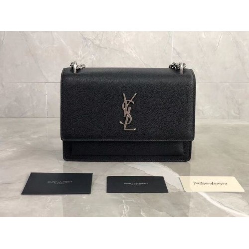 Yves Saint Laurent Schultertasche aus Kalbsleder Y542206B schwarz&silberfarbenes Metall