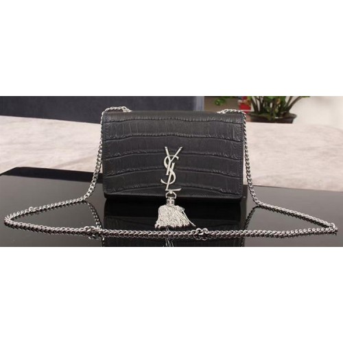 Yves Saint Laurent Umhängetasche aus Krokoleder 1311224 Schwarz