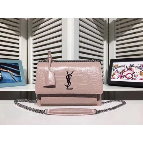 Yves Saint Laurent Umhängetasche aus Krokoleder Y00931 Rosa