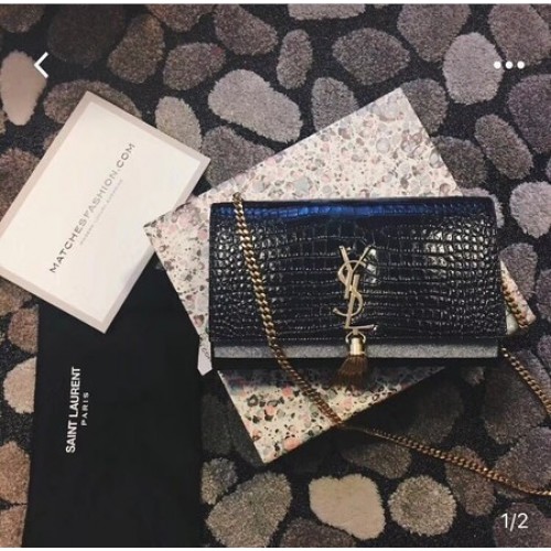 Yves Saint Laurent Schultertasche aus Krokodilleder 1456 Schwarz&Gold