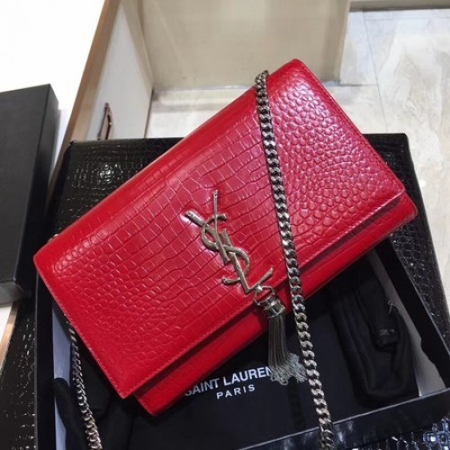 Yves Saint Laurent Schultertasche aus Krokodilleder 1456 Rot