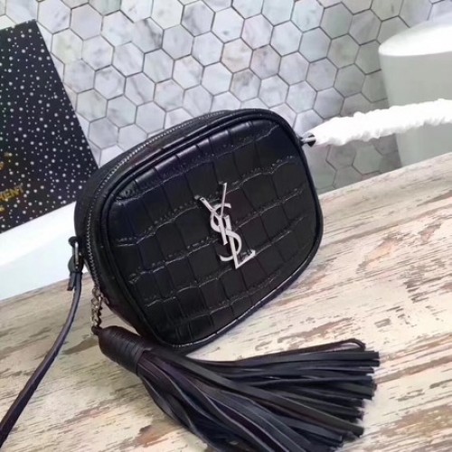 Yves Saint Laurent Schultertasche aus Krokodilleder 5804 Schwarz