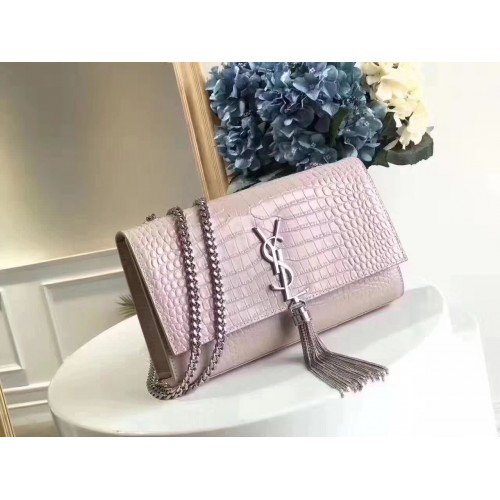 Yves Saint Laurent Crocodile Original Leder Umhängetasche 1456 Pink&Silber