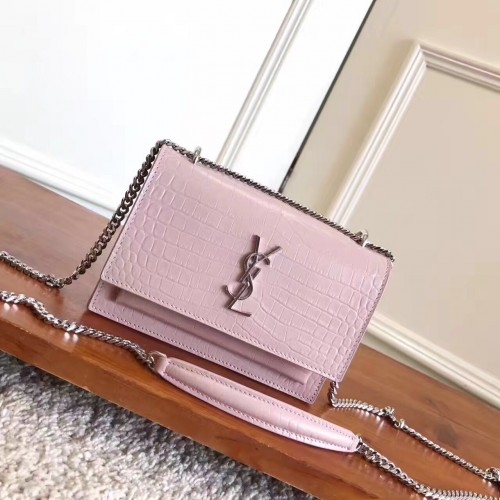 Yves Saint Laurent Umhängetasche Croco Original Leder Umhängetasche Y8606 Rosa