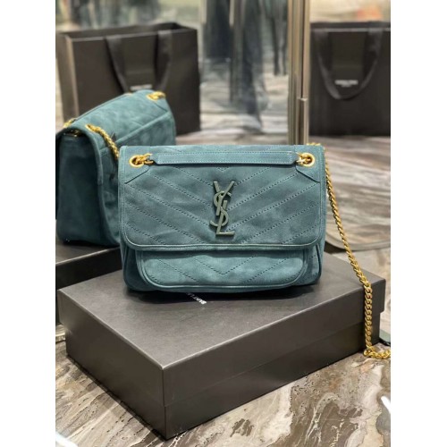 Yves Saint Laurent MITTLERE UMSCHLAGTASCHE AUS GESTEPPTEM WILDLEDER Y498004 blau