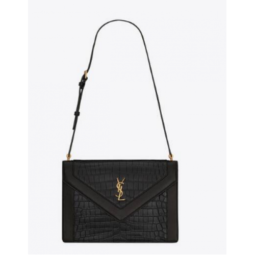 Yves Saint Laurent TASCHE GABY AUS LACKIERTEM LEDER MIT KROKODILPRÄGUNG UND LAMMLEDER 695724 schwarz