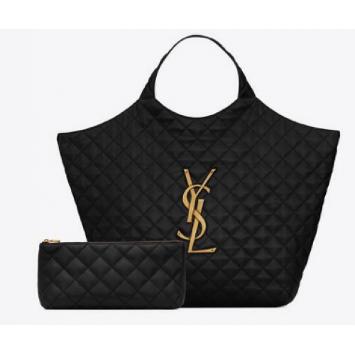 Yves Saint Laurent ICARE MAXI EINKAUFSTASCHE AUS GESTEPPTEM LAMMLEDER 698651 Schwarz