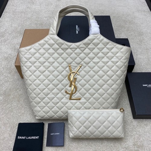 Yves Saint Laurent ICARE MAXI EINKAUFSTASCHE AUS GESTEPPTEM LAMMLEDER 698651 weiß