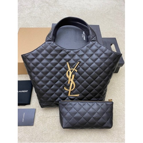 Yves Saint Laurent ICARE MAXI EINKAUFSTASCHE AUS GESTEPPTEM LAMMLEDER 698652 Schwarz