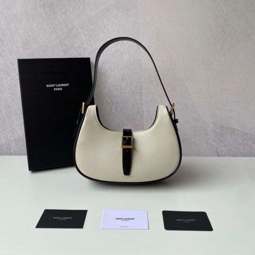 Yves Saint Laurent LE FERMOIR HOBO TASCHE AUS GLÄNZENDEM LEDER 6726152 BLANC VINTAGE&schwarz