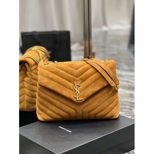 Yves Saint Laurent LOULOU große TASCHE AUS Y-GESTEPTEM WILDLEDER Y787216 ZIMT