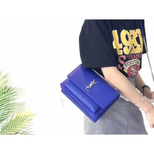 Yves Saint Laurent Umhängetasche aus Leder Y8005 Blau