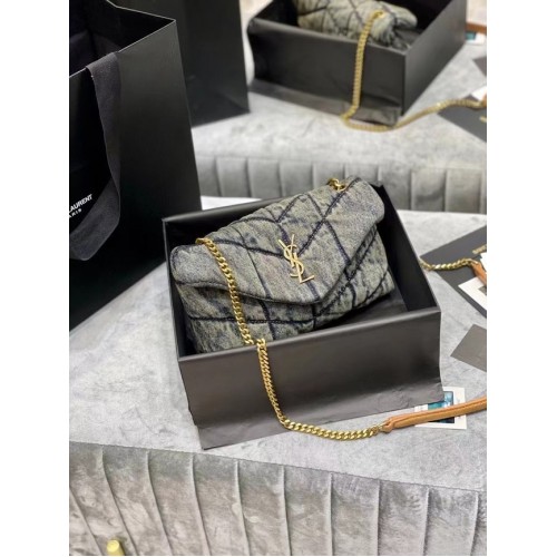 Yves Saint Laurent Loulou Puffer Kleine Jeanstasche 620333 Blau