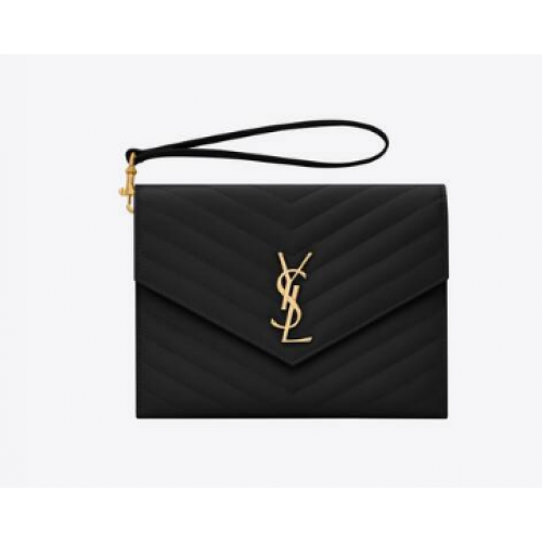 Yves Saint Laurent MONOGRAMM-CLUTCH AUS GESTEPPTEM LEDER MIT GRAIN DE POUDRE-PRÄGUNG 617662 schwarz