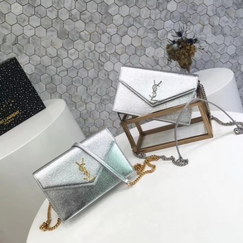 Yves Saint Laurent Original Kalbsleder Schultertasche 2822 Silber