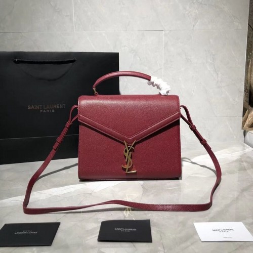 Yves Saint Laurent CASSANDRA MITTLERE TASCHE MIT GRIFF OBEN AUS GRAIN DE POUDRE GEPRÄGTEM LEDER Y578000 Rot
