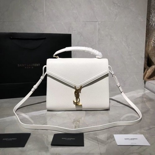 Yves Saint Laurent CASSANDRA MITTLERE TASCHE MIT GRIFF OBEN AUS GRAIN DE POUDRE GEPRÄGTEM LEDER Y578000 Weiß