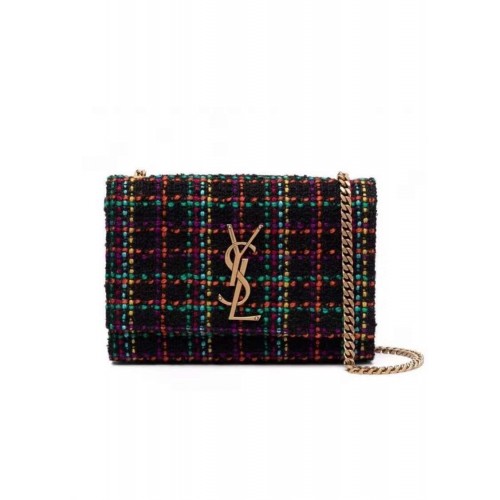 Yves Saint Laurent KLEINE PUFFER TASCHE AUS KARIERTEM TWEED UND LAMMLEDER 569930 mehrfarbig